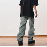 hip hop cargo denim pants streetwear plain denim pants mens harajuku cotton casual joggers jeans loose straight pants trousers casual joggers