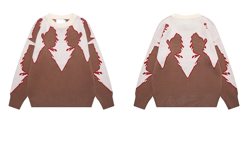 hip hop knitted sweater men autumn winter o neck anime pattern pullover streetwear casual loose sweaters unisex jumpers knitwear urban wear with bold artwork, oversized graphic print design, aesthetic street look hoodie