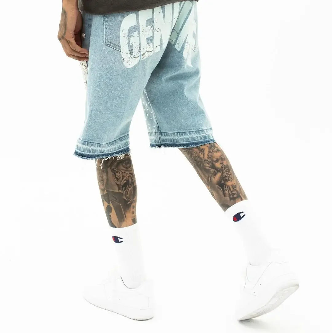 Denim Gym Shorts Men Women Y2K Hip Hop Retro Rhinestones Streetwear Shorts Gothic Baggy Jeans High Waist Basketball Shorts