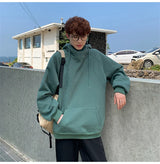 Autumn Turtleneck Fleece Hoodies Men 2024 New High Street Oversize Pullover Hoodie Unisex Y2K Vintage Hooded Sweatshirts Clothes