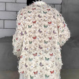 Mens Casual Feather Butterfly Long Sleeve Shirt Genderless 2024 New Fashion Personality Retro Youth All-Match Shirt Unisex