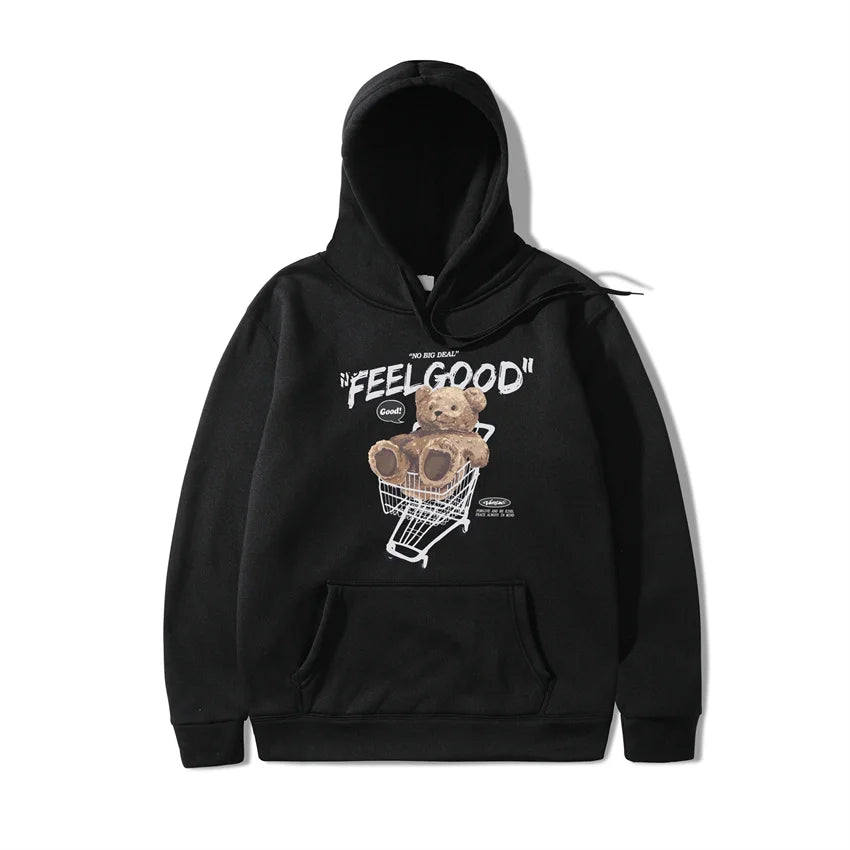 2022 Men Hip Hop Hoodie Sweatshirt Streetwear Bear Letter Shopping Car