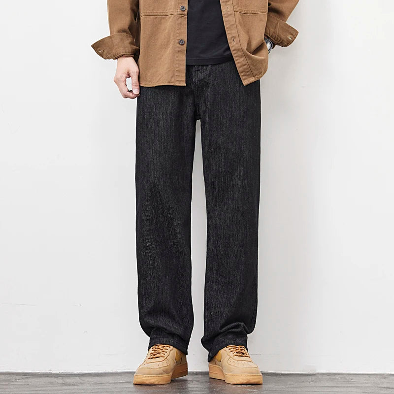 plus size 28 42 micro elastic jeans men classic fashion casual loose straight black denim jeans pant cityboy jeans long trousers unique jeans style 2149