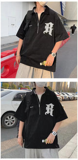 Glitchcore Barcode glitch – Korean Fashion Embroidery Polo T Shirt High Street Short Sle