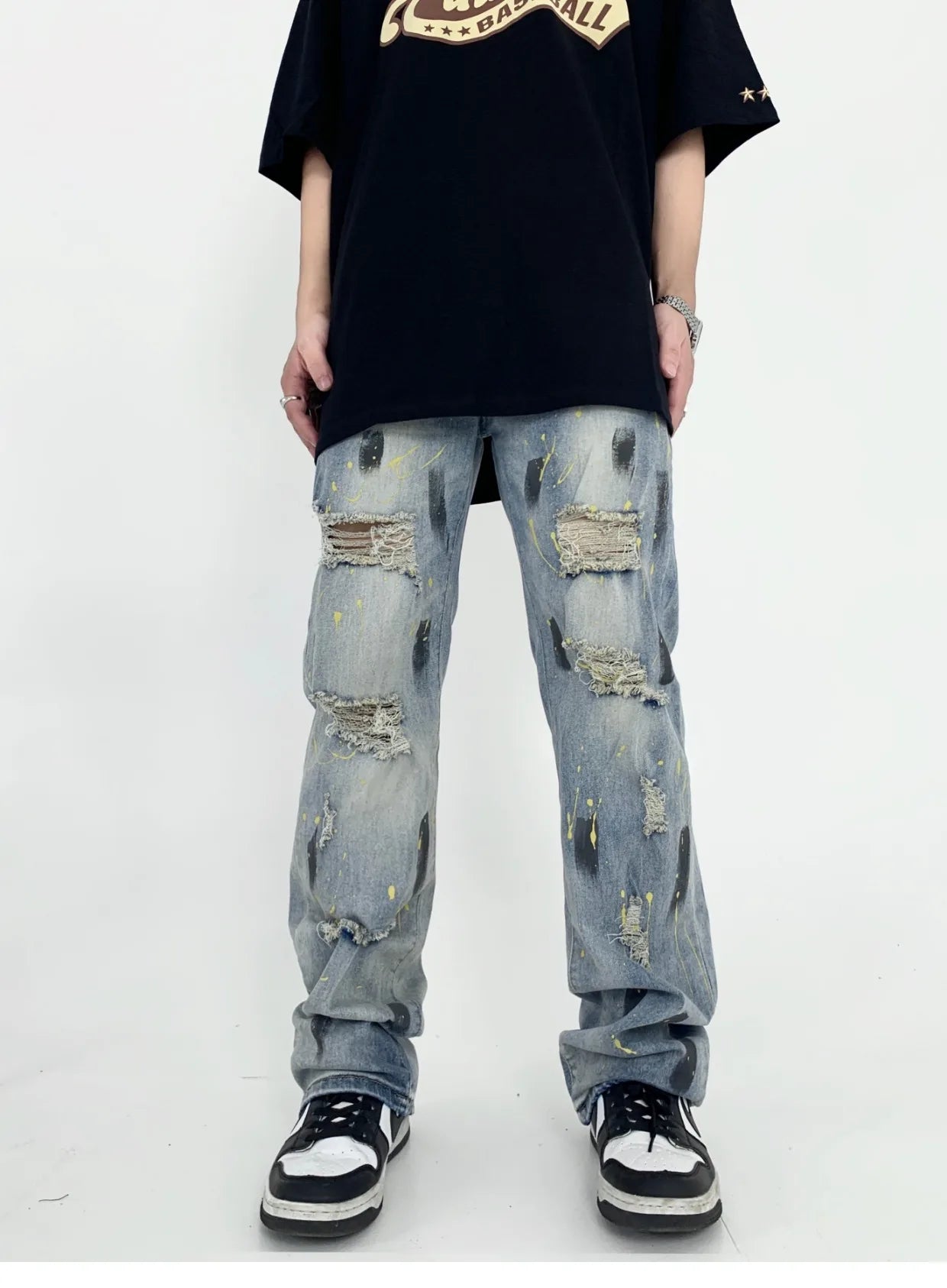 graffiti printed ripped destroied straight denim jean men hip hop distressed biker jeans fashion casual high street pants jogger unique joggers style 1621
