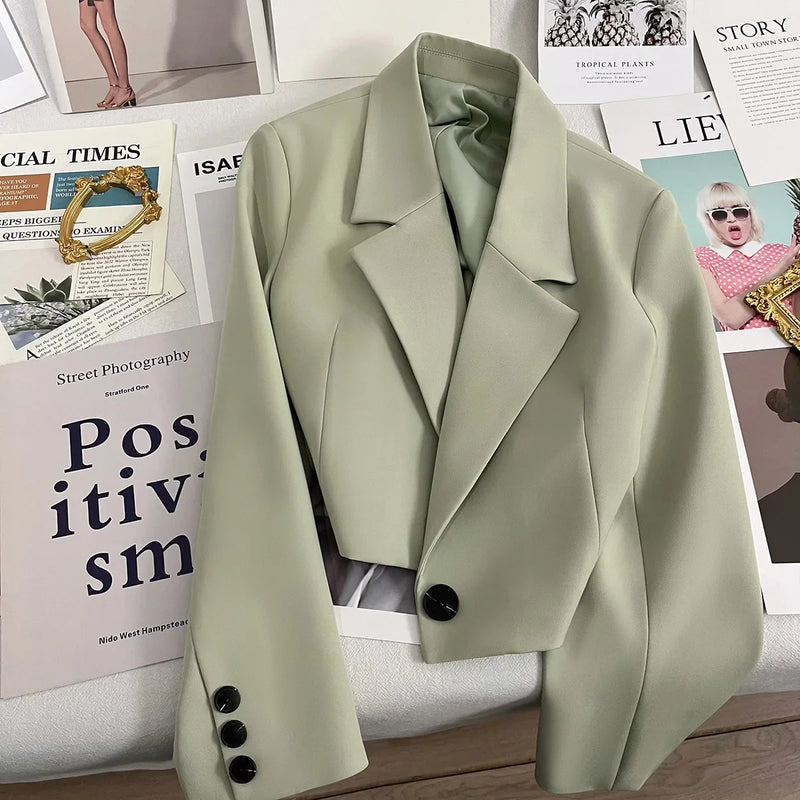 Black Short Blazer For Women Trendy 2024 Versatile Notch Collar Short
