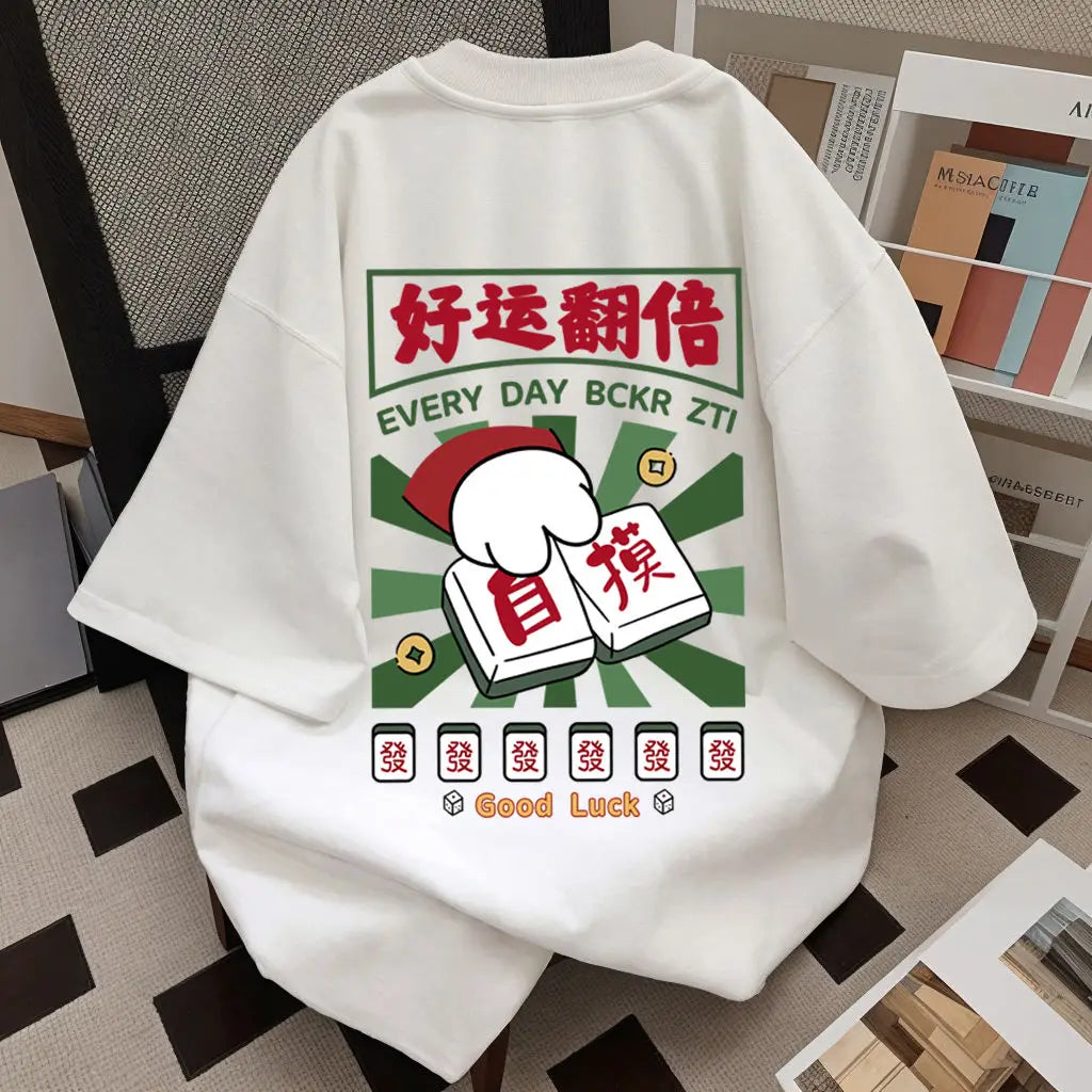 Harajuku Oversized shirt – Summer New Men And Women Trendy Personalized Creative Mahjon