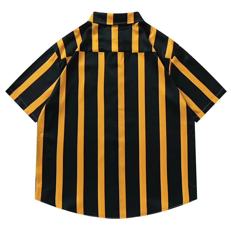 Shirt Contrast Vertical Stripes Simple Short Sleeve Blouse Casual Fashion Streetwear