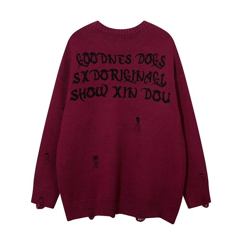 fashion hip hop knitted sweater men autumn winter o neck anime pattern pullover streetwear casual loose sweaters jumper knitwear trendy hip hop style outerwear, oversized graphic print design, aesthetic street look hoodie