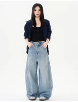 Men Women American Streetwear Vintage Washed Denim Loose Casual Wide Leg Baggy Jeans Couple Harem Jeans Trousers