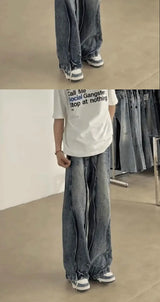 american high street hip hop men and women trendy washed straight leg jeans autumn couple loose micro flared casual pants y2k unique jeans style 50