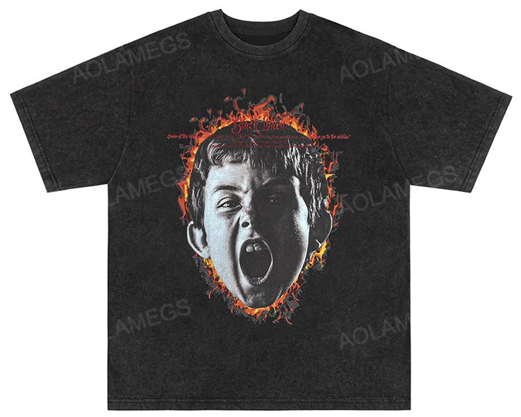 Vaporwave Crying angel – Men Retro High Street Short Sleeved Angry Boy Printed T Shir