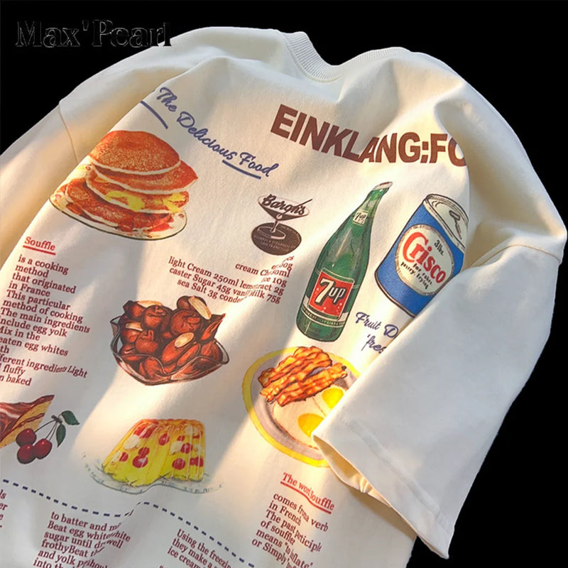 Sadcore Aesthetic print tee – American Retro Cake Food Anime T Shirts Vintage Cartoon Shor