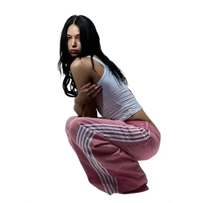 harajuku y2k baggy jeans high quality embroidered striped sweatpants men women hip hop streetwear casual wide leg denim pants streetwear sweatpants