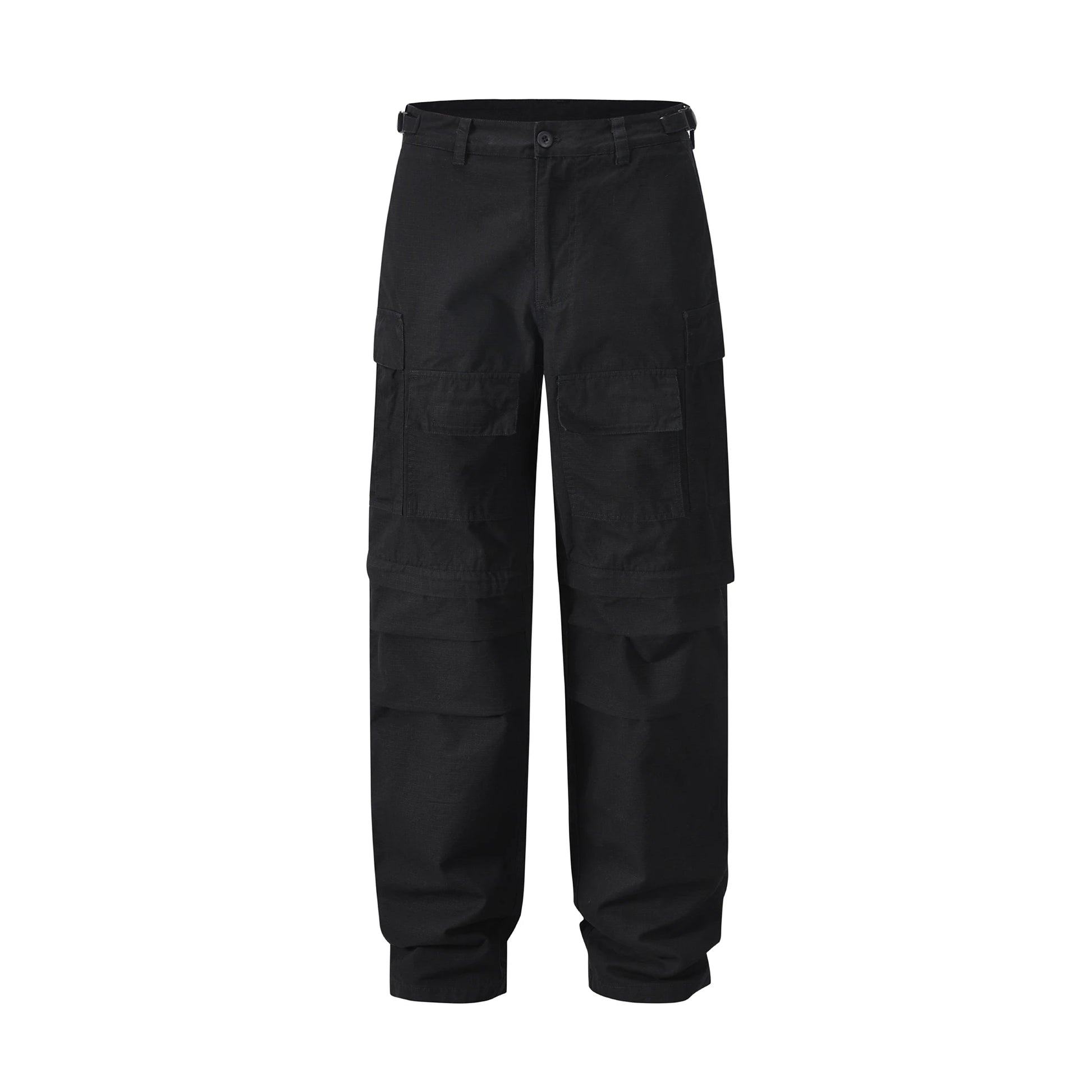 american streetwear zipper cargo straight trousers two different wearing washed detachable multi pocket mens balck tactical pant unique cargo style 1834