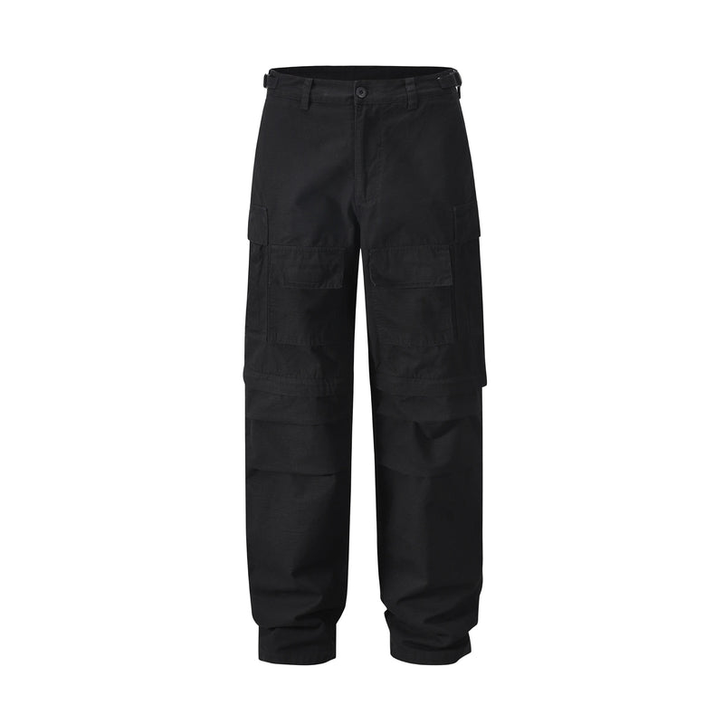 american streetwear zipper cargo straight trousers two different wearing washed detachable multi pocket mens balck tactical pant unique cargo style 1834