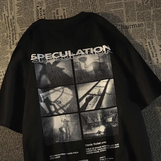 "Speculating" Graphic Unisex Streetwear Women Men Y2K T-Shirt