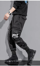 mens cargo pants elastic waist trousers with pockets streetwear hip hop loose fit ankle drawstring military sweatpants joggers unique joggers style 2530