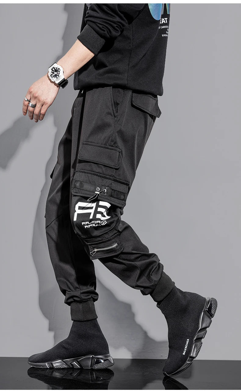 mens cargo pants elastic waist trousers with pockets streetwear hip hop loose fit ankle drawstring military sweatpants joggers unique joggers style 2530