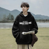 American Retro Casual Hoodies For Men Letter Printed Loose Fit Hooded