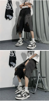 New Style Ripped Denim Shorts Men's Clothing 2024 Summer Five-point Korean Casual Youth Straight Trousers Boutique Clothing