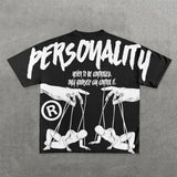 Vaporwave Anime panel – New Gothic Cartoon Toy Letter Printed Large Pattern T Shirt