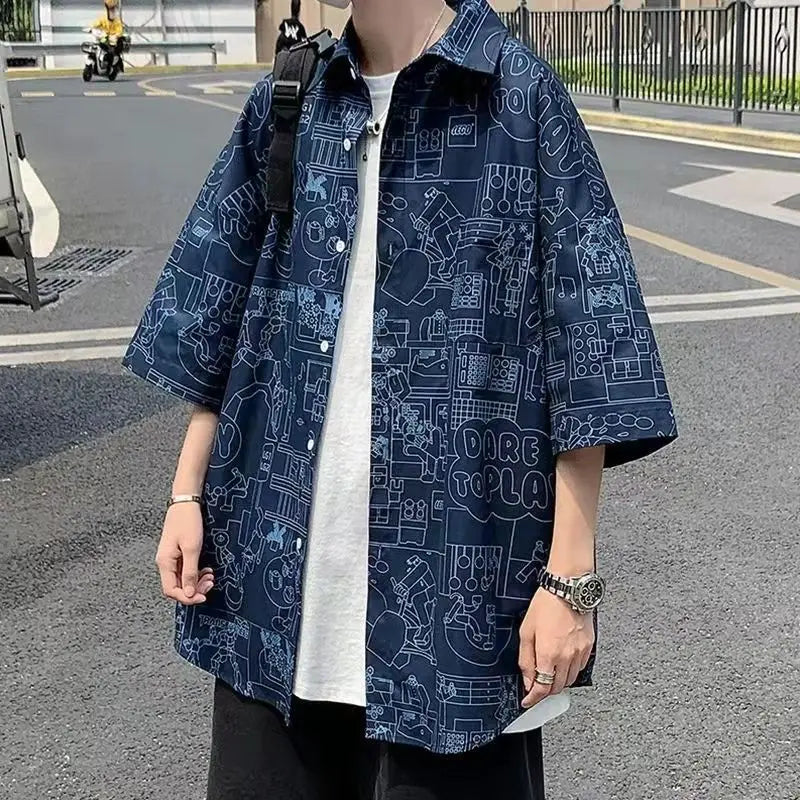 2023 Summer New Light Luxury Fashion Shirt Men Loose Casual Short-sleeved Shirt All-match Boutique Clothing Simple Style