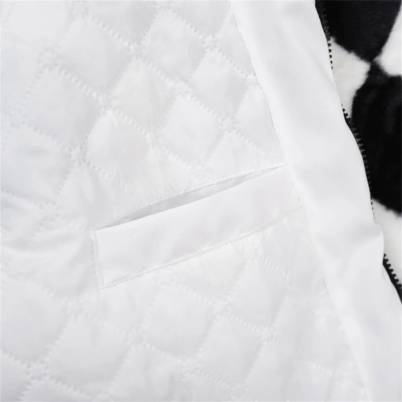 Abcvan Snaki 2023 New High Quality Black and White Plaid Rabbit Hair Cotton Coat Men's and Women's Coat