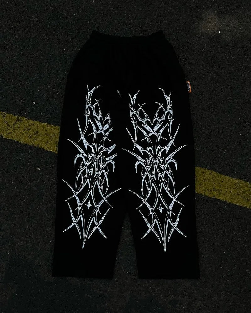 american high street trendy brand loose floor mopping trousers men y2k gothic punk dark style printed oversized trousers women unique default style 3734