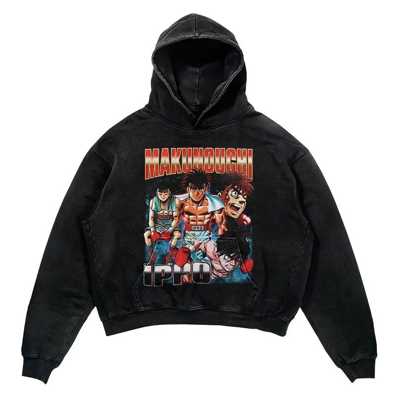 2024 Men Spring Hoodie Retro Japanese Anime Graphic Hoodies Boxer Hip