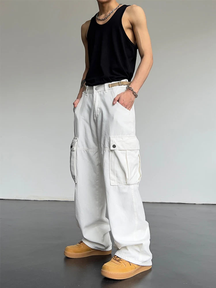 mens hip hop pants retro cargo pant streetwear side big pockets zipper harajuku joggers new casual loose straight baggy trousers urban active pants