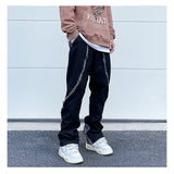 high street black white straight zipper becomes slightly flared denim jeans harajuku casual hip hop cashew flower jeans for men unique jeans style 4419