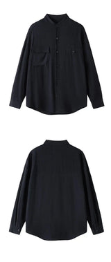 Men Loose Casual Streetwear Fashion Stand Collar Long Sleeve Black White Oversize Shirt Couple Plus Size Shirts Blouses