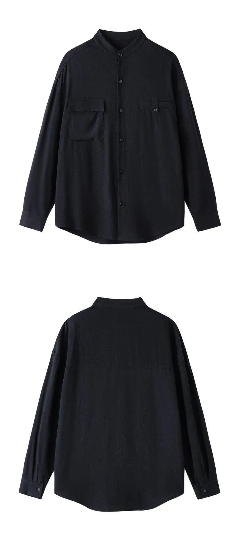 Men Loose Casual Streetwear Fashion Stand Collar Long Sleeve Black White Oversize Shirt Couple Plus Size Shirts Blouses