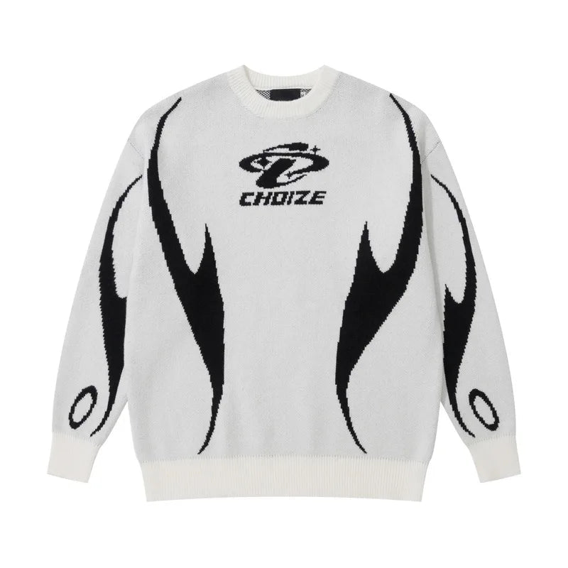 mens racing style sweater knitted pullovers casual long sleeve loose o neck harajuku sweaters streetwear unisex jumpers knitwear - trendy hip hop fashion hoodie, anime inspired graphic hoodie, Y2K grunge street style