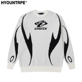 mens racing style sweater knitted pullovers casual long sleeve loose o neck harajuku sweaters streetwear unisex jumpers knitwear - trendy hip hop fashion hoodie, anime inspired graphic hoodie, Y2K grunge street style