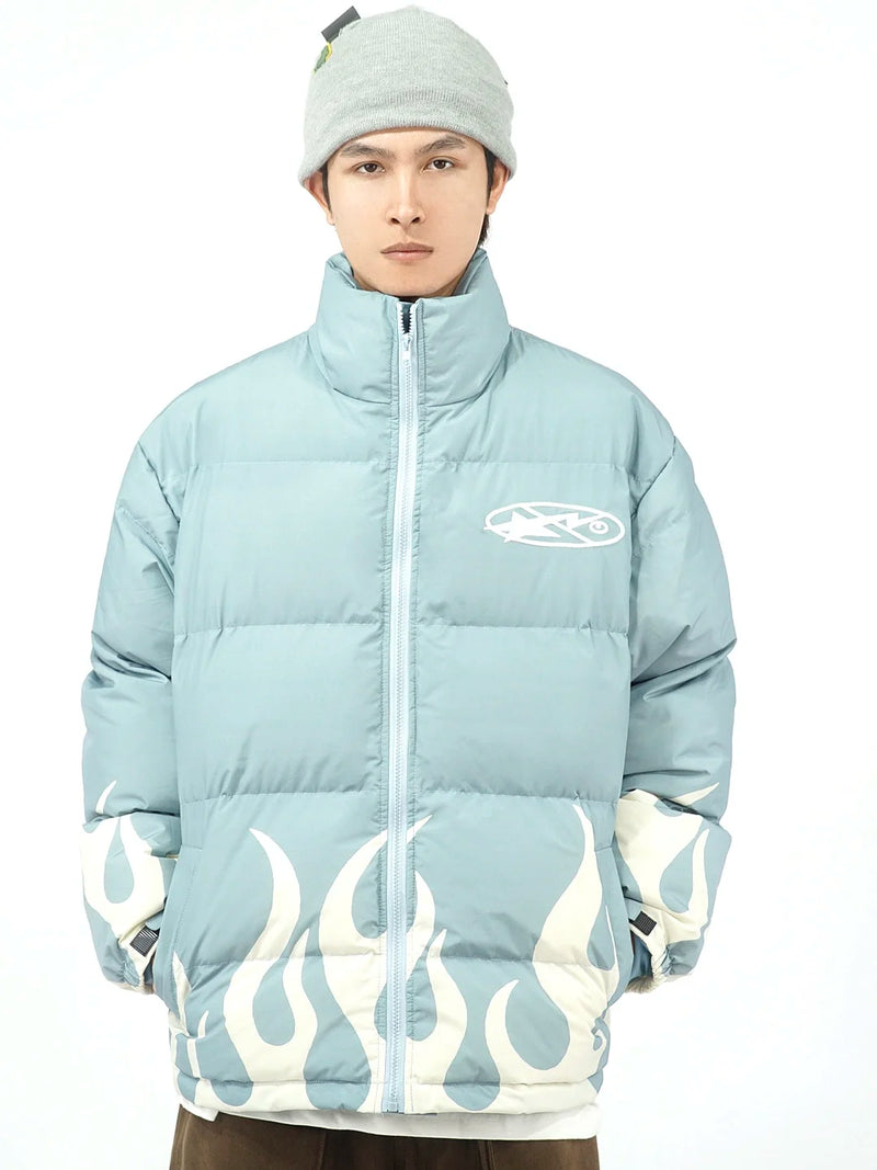 hip hop fire printed jacket parka streetwear mens windbreaker harajuku new cotton padded zipper coat outerwear hipster nan fa - variant style fa2313 for streetwear fashion