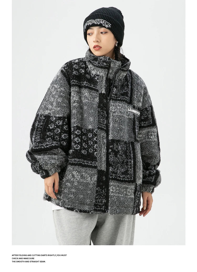 Skatercore Fit – Men Paisley Fleece Jackets Coats Fashion Hairy Zipper Loose