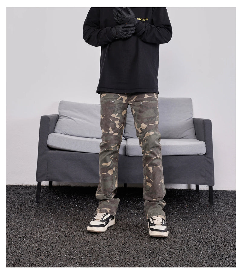 mens hip hop streetwear denim pants fashion camouflage pants 2023 harajuku cotton zipper joggers slim fit jeans trousers pants unique joggers style 2728