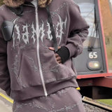 2024 European and American style loose men's zipper sweatshirt trend ins retro printed long-sleeved hooded jacket top