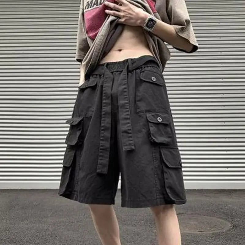 mens military cargo shorts solid multi pocket casual fitness loose work pants 2024 hip hop male shorts joggers hot casual pants unique joggers style 1610