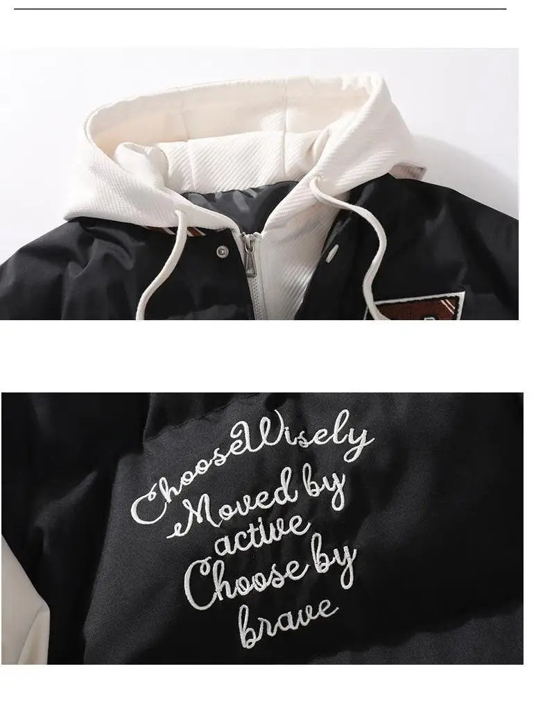 Winter Jacket Men's Two-piece  Hooded Cotton College Style Large Size Warm Baseball Varsity Jacket