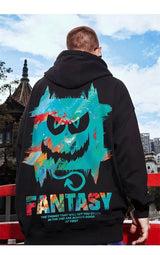 Harajuku Devil Graffiti Print Oversized Hoodies For Men Autumn Hooded