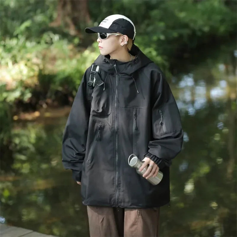 double-layer hoodie, modern streetwear, men's streetwear fashion, trendy oversized fit, urban techwear design, modern hip hop