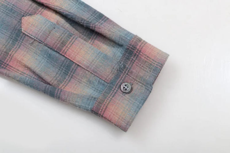 New 2023 Men Luxurious Rainbow plaid Fashion Cotton Casual Shirts Shirt High Pocket Long-sleeves Size 46 48 50 52#684