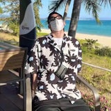 Summer 24SS Vintage Retro Black Flower Direct Print High-Street Casual Beach Style Quality Cold Short Sleeve Shirt