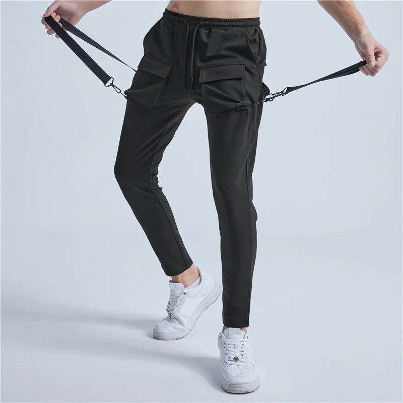 rainbowtouches pants brand mens high street multiple pockets design solid color tidal current overalls concise style baggy pant unique default style 1049