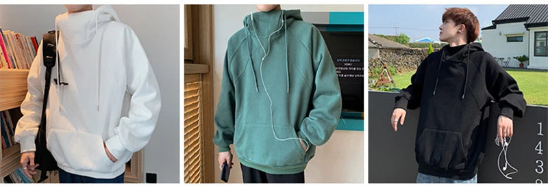 Autumn Turtleneck Fleece Hoodies Men 2024 New High Street Oversize Pullover Hoodie Unisex Y2K Vintage Hooded Sweatshirts Clothes