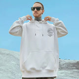 Wave Graphics Letter Print Loose Casual Fleece Hoodies For Men Autumn