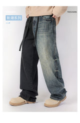 men streetwear fashion black blue splice hip hop loose casual wide leg straight baggy jeans pant cityboy jeans pants trousers unique jeans style 2635
